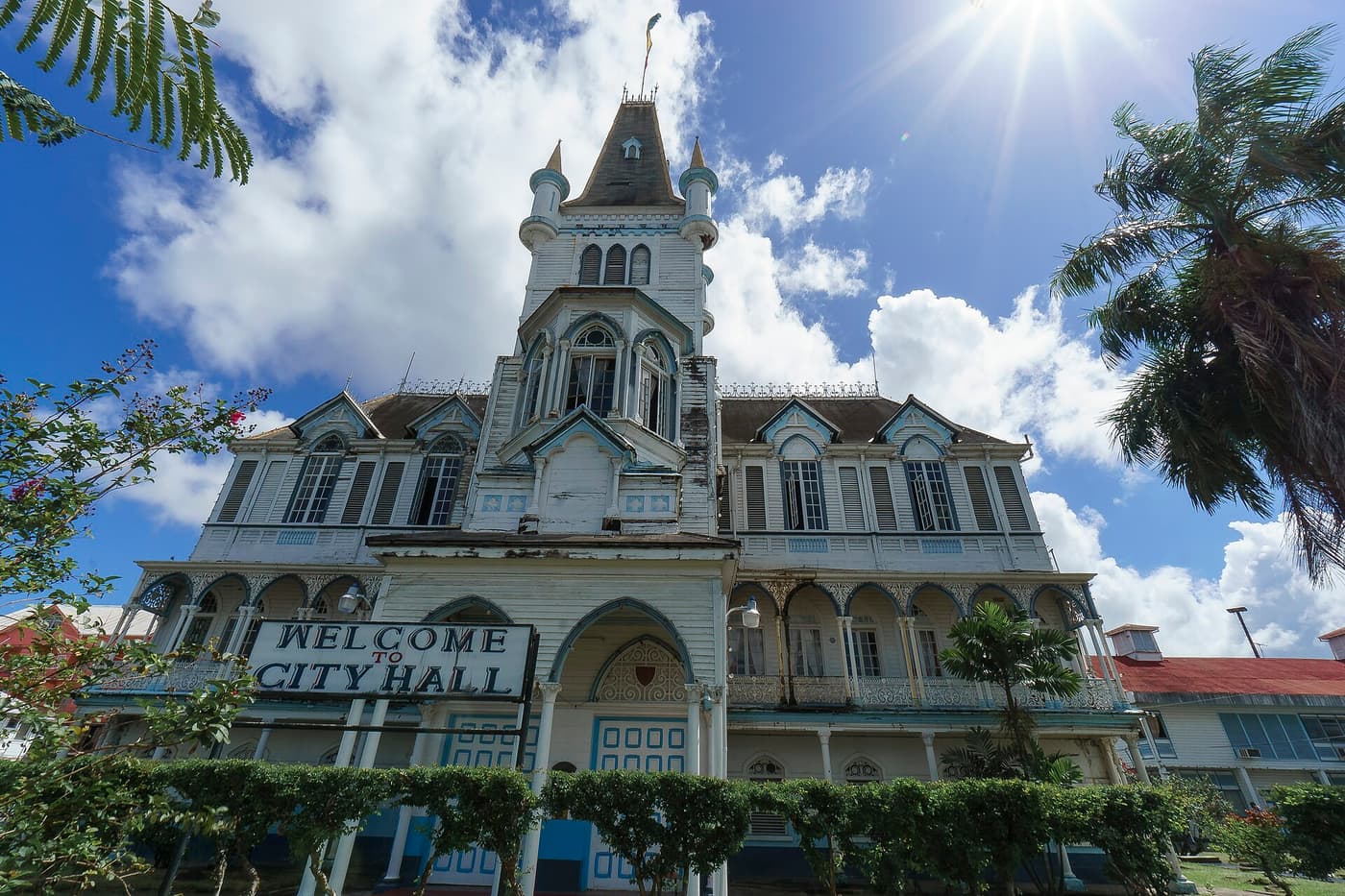 The Gothic wooden towers and verandas of Georgetown City Hall